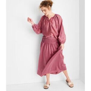 Future Collective Smocked Midi Skirt Size 14 Mauve Pink 100% Polyester